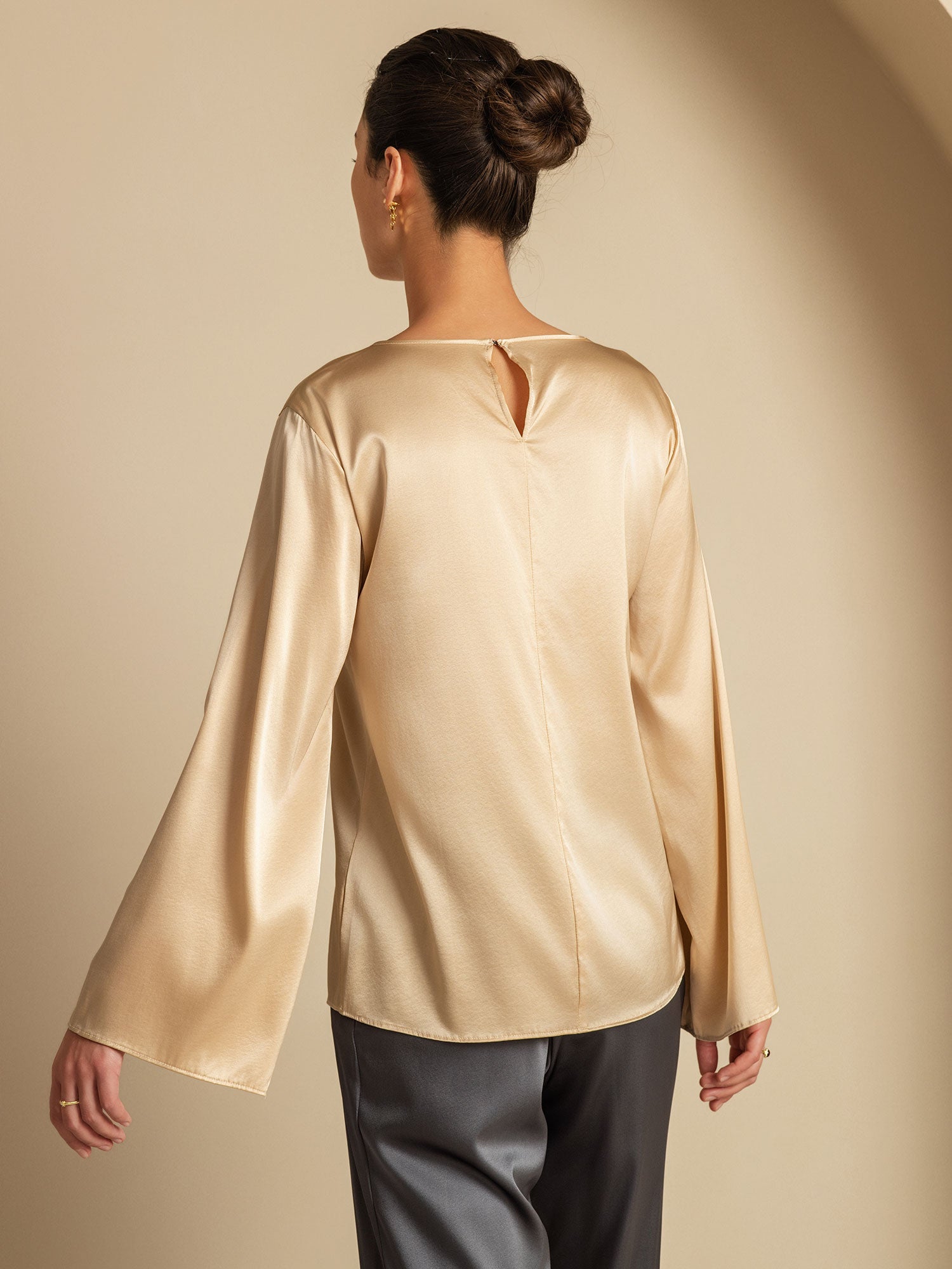 [Champagner] SilkSilky-DE 19Momme Seide Womens T-Shirt 002