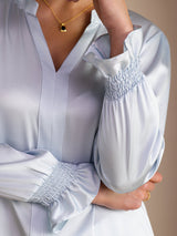 [Himmelblau] SilkSilky-DE Long Sleeve Damenblusen 005