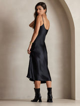 [Schwarz] SilkSilky-DE Sleeveless V Neck Kleider 002