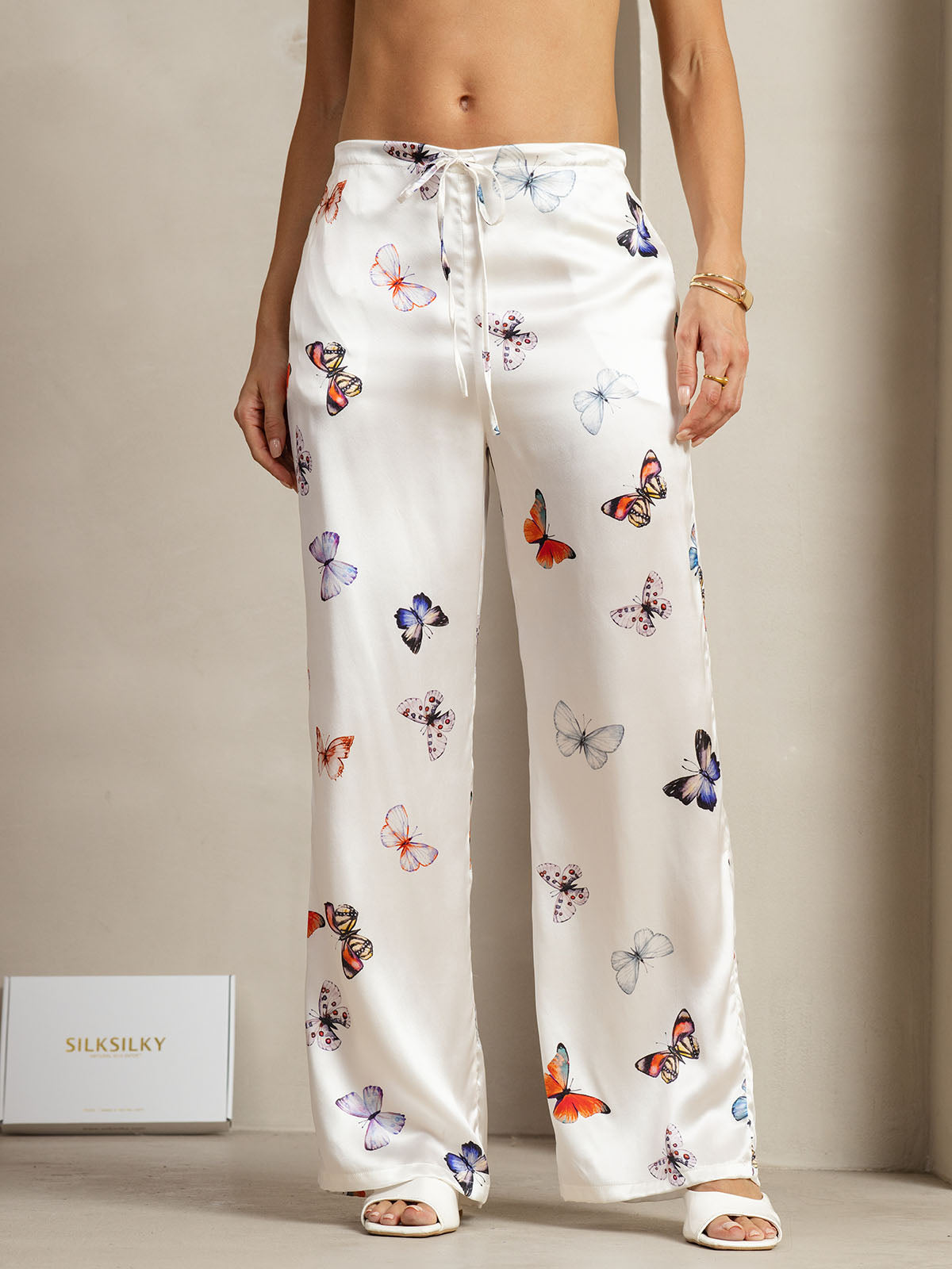 [Weiß Schmetterling] SilkSilky-DE 19Momme Seide Womens Pants 001