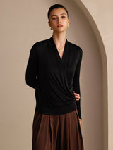 [Schwarz] SilkSilky-DE Long Sleeve Damenblusen 003
