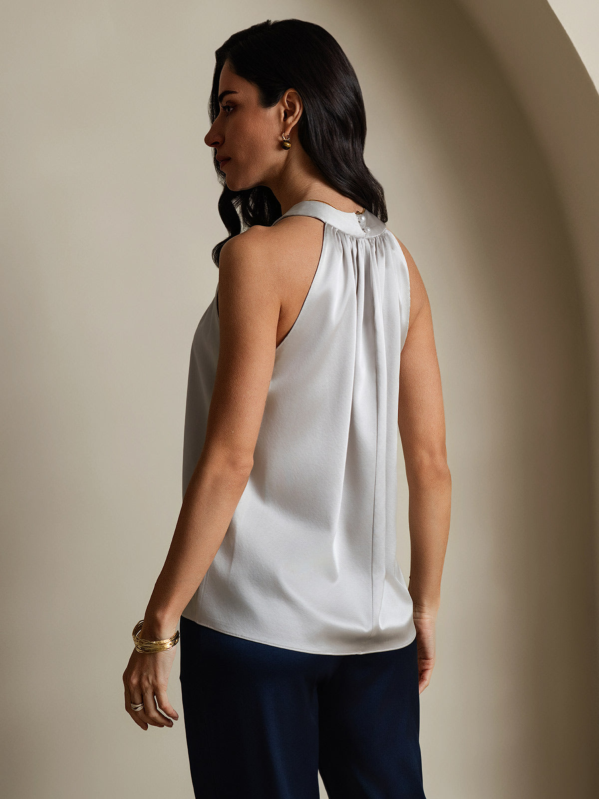 [Hellgrau] SilkSilky-DE 19Momme Seide Womens T-Shirt 002