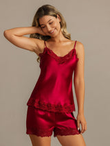 [Rotwein] SilkSilky-DE Sleeveless V Neck Camisole-Set 001