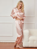 SilkSilky DE Reine Seide Langärmelig Revers Damen Pyjamas Rosa 005