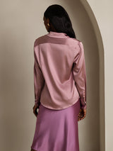 [Blasses Mauve] SilkSilky-DE Long Sleeve Lapel Collar Damenhemd 002
