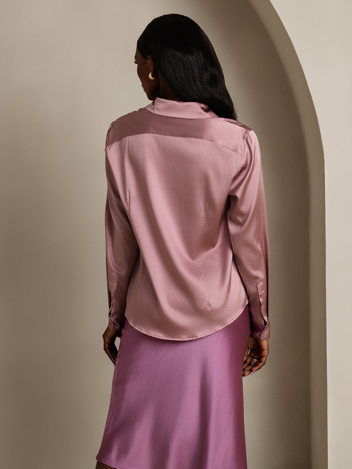 [Blasses Mauve] SilkSilky-DE Seide Umlegekragen Damenhemd 002