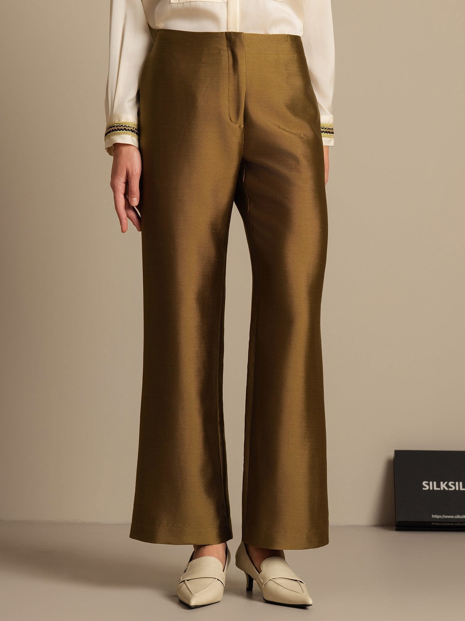 [Bronze] SilkSilky-DE 32Momme Silk-Wool Blend Womens Pants 006,