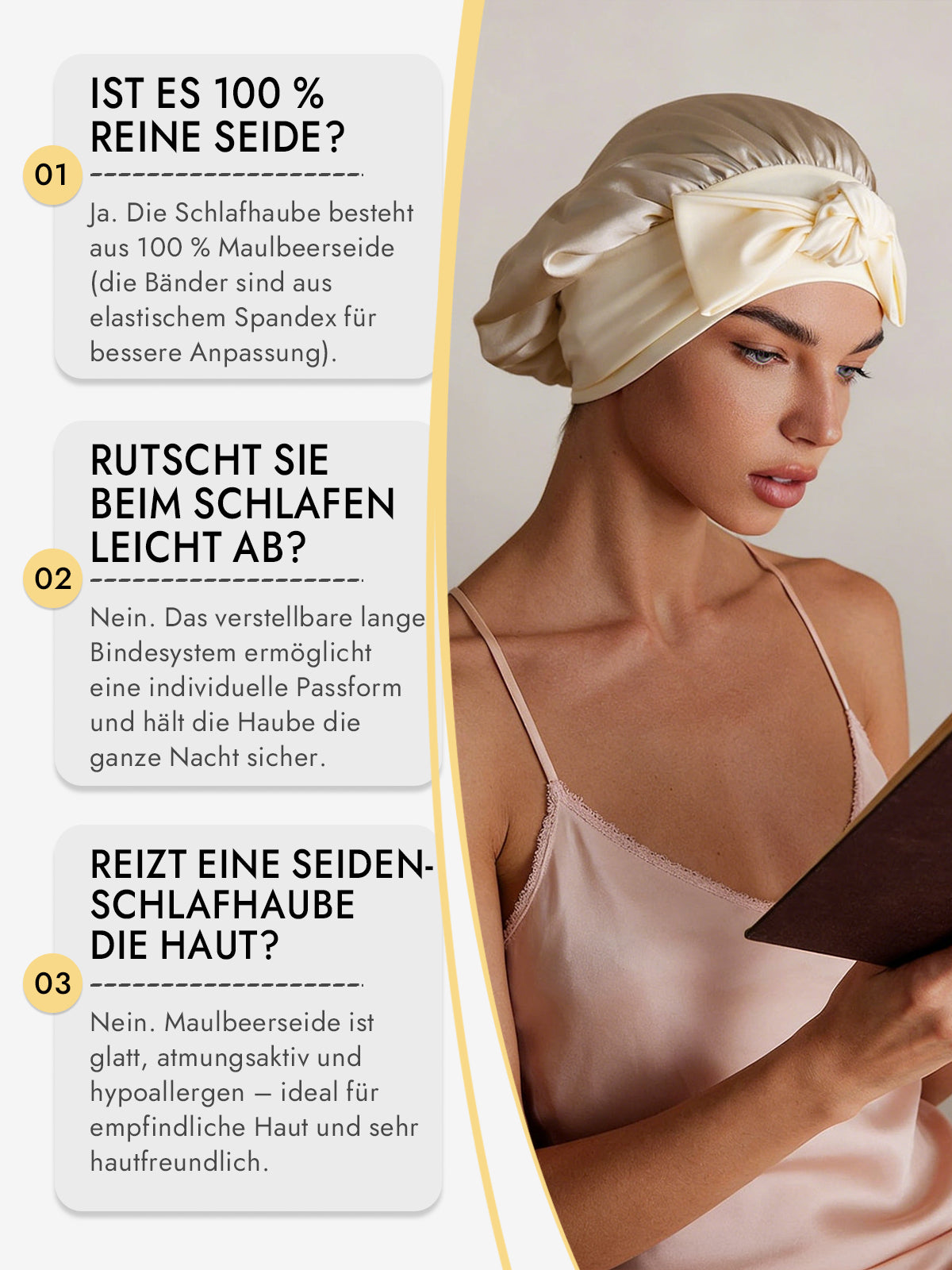 [Beige] SilkSilky-DE Reine Seide Sleep Cap 006