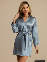 [Graublau] SilkSilky-DE 3/4 Sleeve Damen Morgenmantel 001