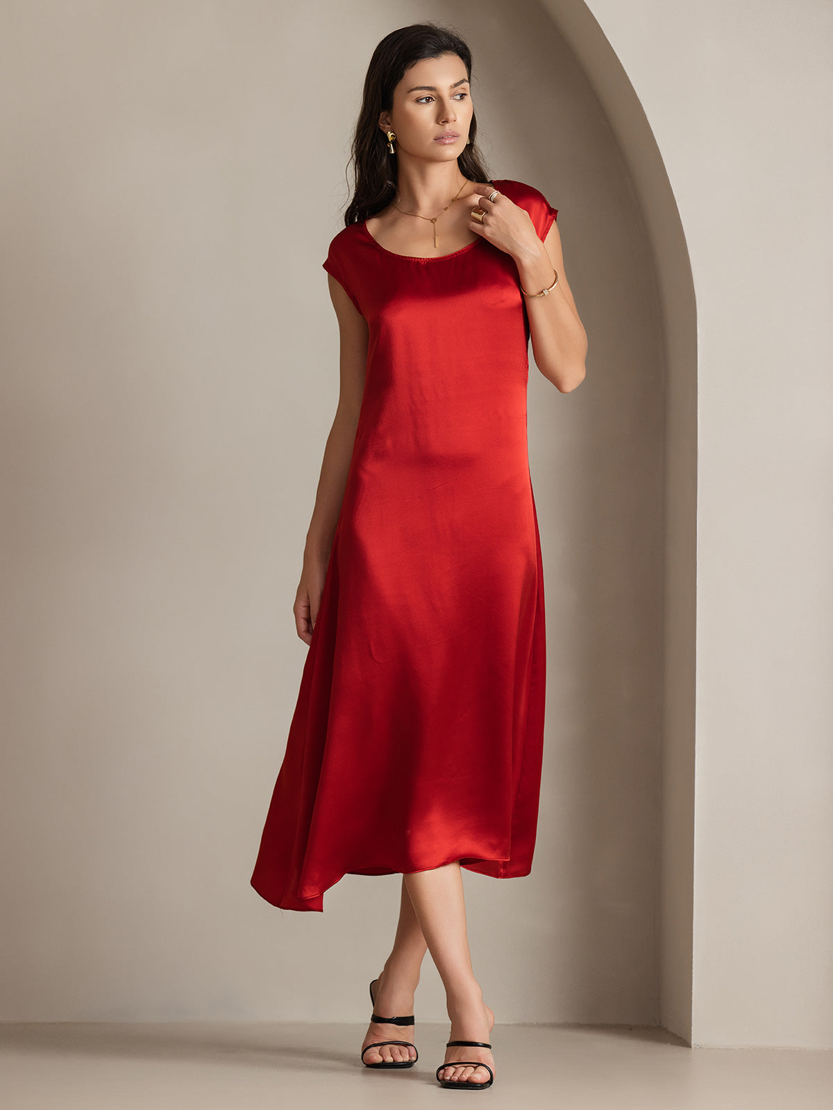 [Rotwein] SilkSilky-DE 19Momme Seide Dress 005