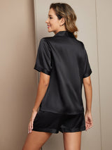 [Schwarz] SilkSilky-DE Reine Seide Womens Pajamas 002,