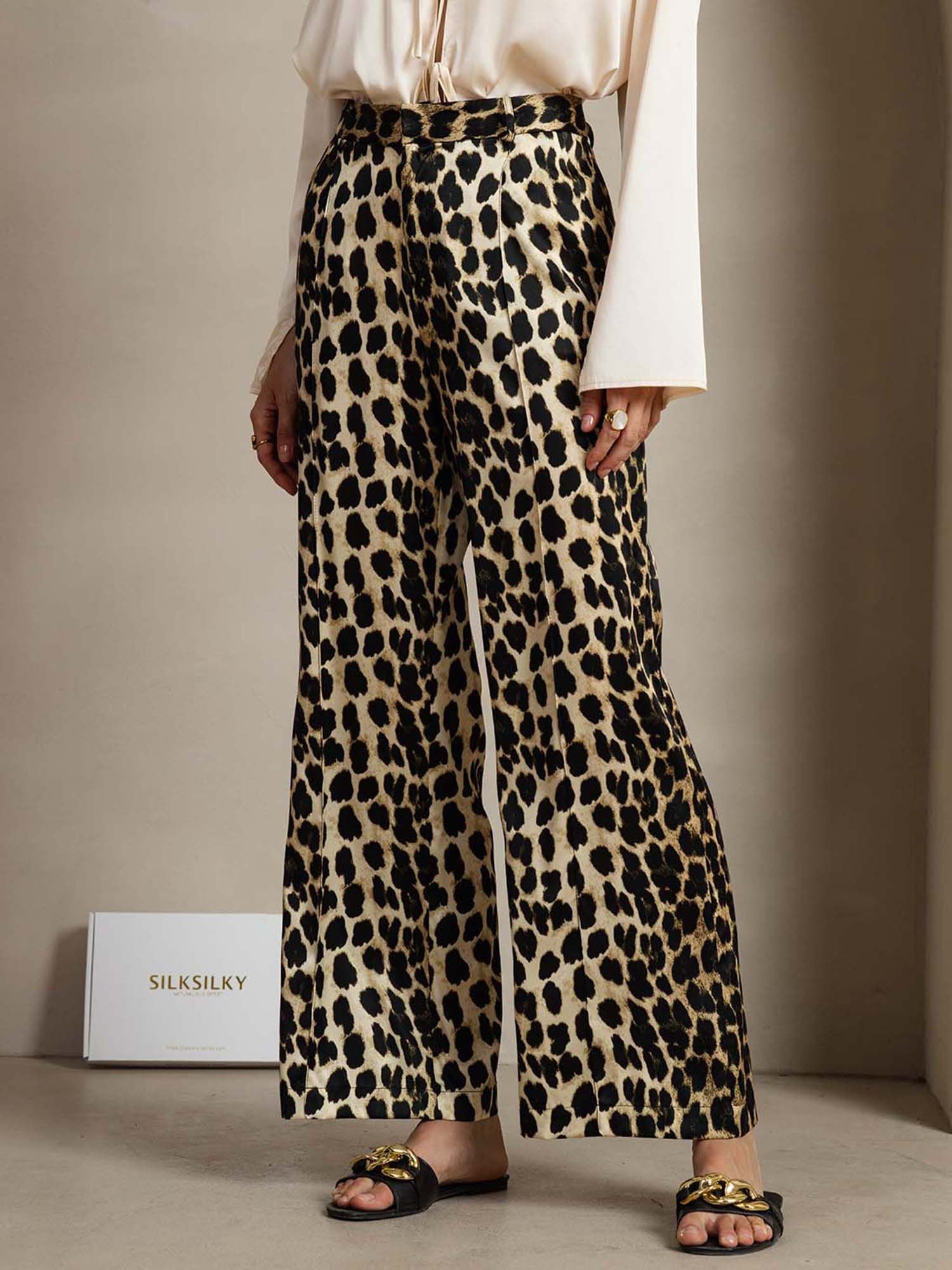 [Leopard] SilkSilky-DE 19Momme Seide Womens Pants 003