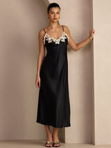 [Schwarz] SilkSilky-DE Sleeveless V Neck Kleider 005