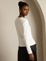 [Weiß] SilkSilky-DE Long Sleeve Crew-Ausschnitt T-Shirt 002