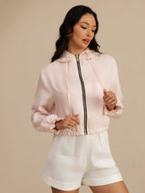 [Rosa] SilkSilky-DE 18Momme Langärmelig Hoher Kragen Oberbekleidung 004