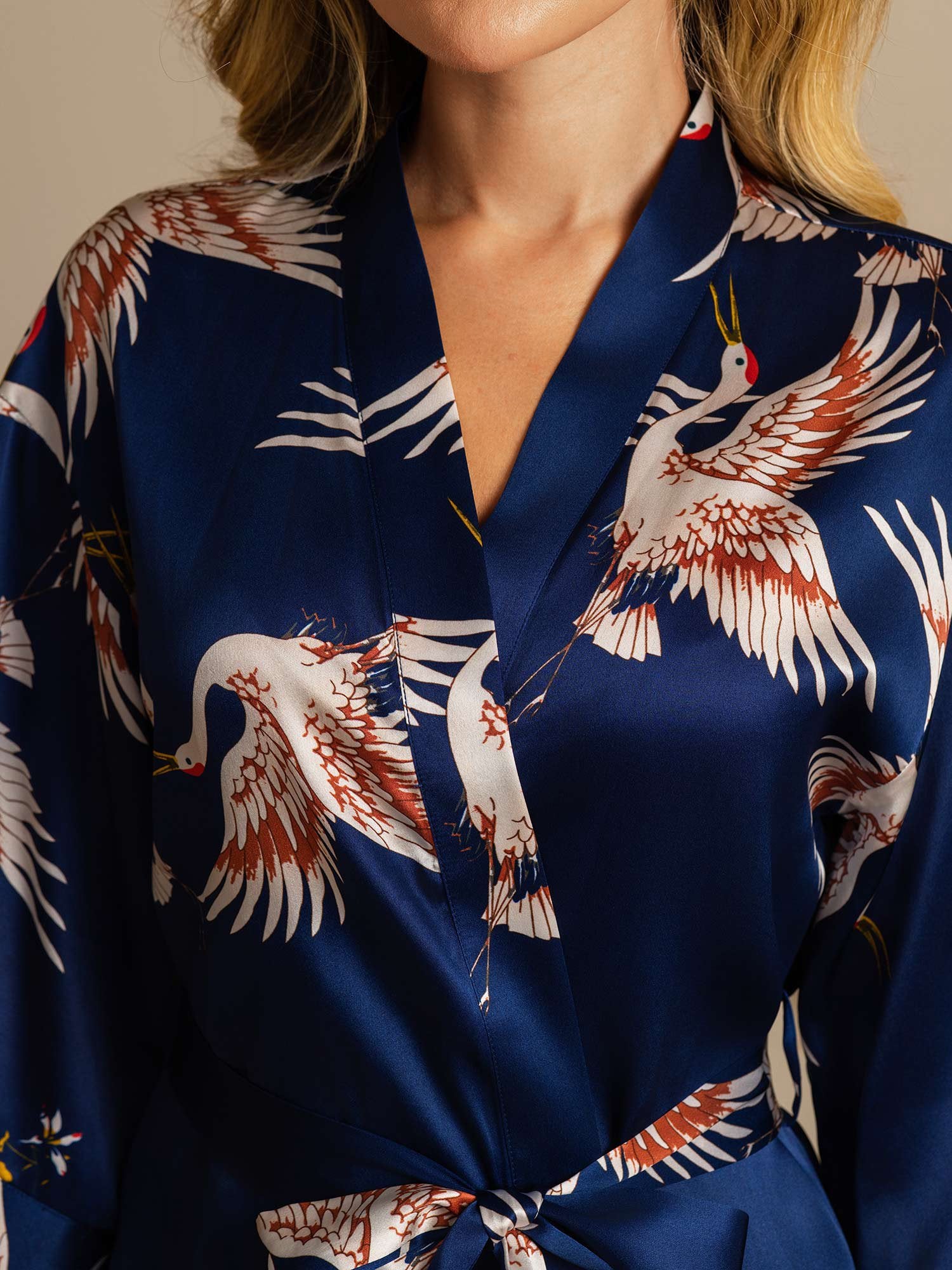 [Dunkelblau] SilkSilky-DE 19Momme Reine Seide Womens Robe 004