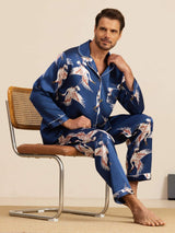 [Dunkelblau] SilkSilky-DE Long Sleeve Notch-Kragen Herren Pyjamas 001