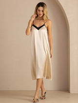 [Reisbeige] SilkSilky-DE Spaghetti Strap V Neck Kleider 004
