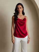 [Rotwein] SilkSilky-DE Spaghetti Strap Cowl Neck Cami Top 006