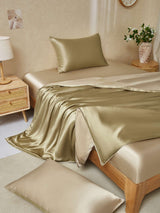 [Beige+Khaki] SilkSilky-DE 22Momme Reine Seide Bedding Set 001,