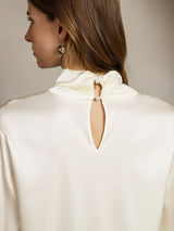 [Elfenbeinfarbe] SilkSilky-DE Long Sleeve Keyhole Neck Damenblusen 006