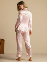[Rosa] SilkSilky-DE Long Sleeve Notch-Kragen Damen Pyjamas 002