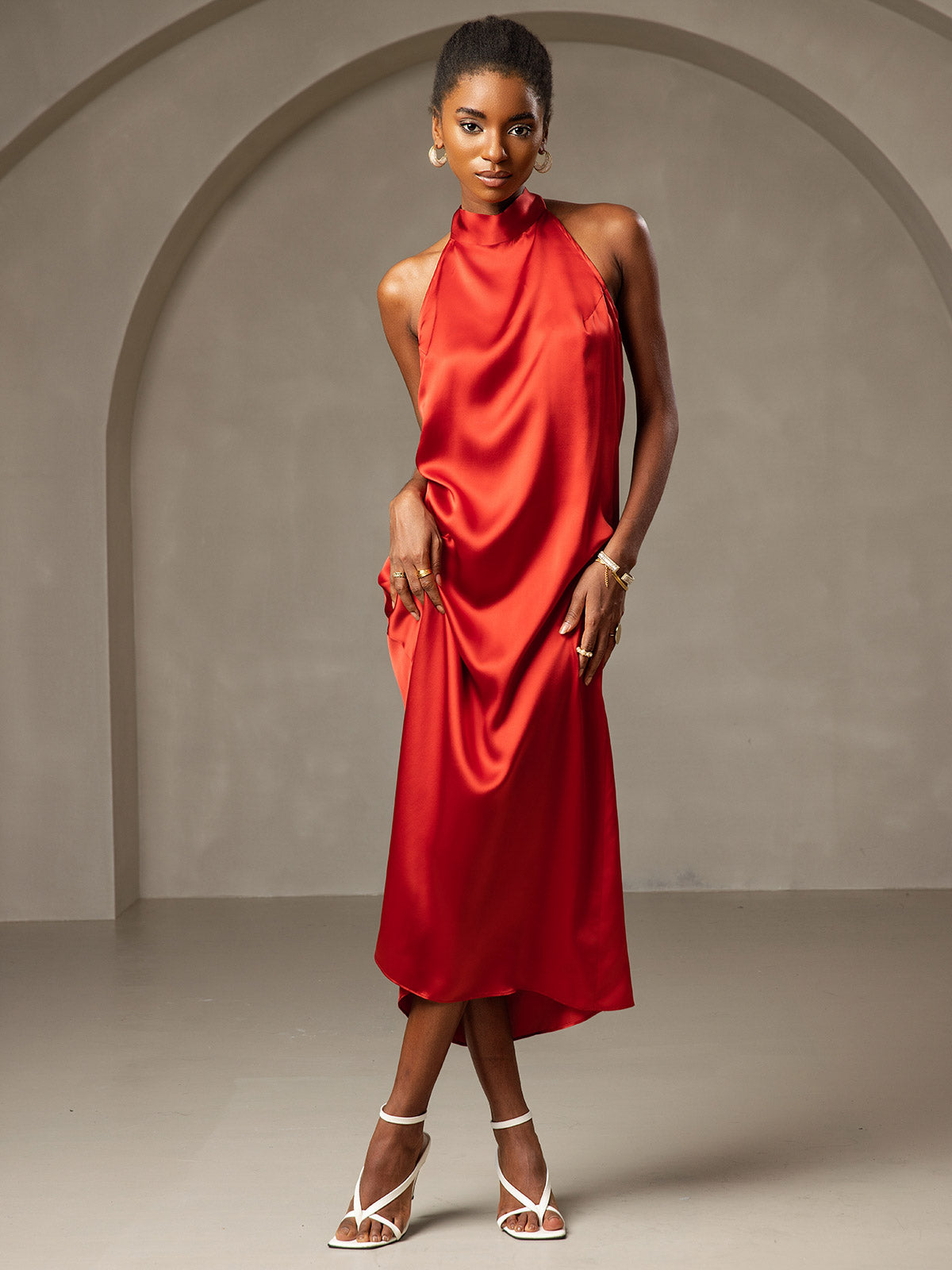 [Rotwein] SilkSilky-DE 19Momme Seide Dress 001