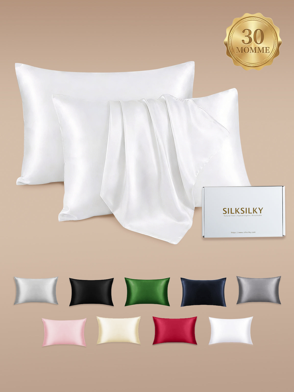 [Weiß] SilkSilky-DE 30Momme Kissenbezüge 001