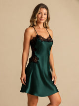 [Smaragdgrün] SilkSilky-DE Sleeveless V Neck Nachthemden 007