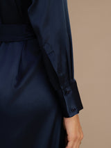 [Dunkelblau] SilkSilky-DE Long Sleeve Lapel Collar Kleider 004