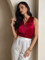 [Rotwein] SilkSilky-DE Sleeveless V Neck Damenhemd 005
