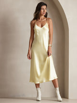 [Hellgelb] SilkSilky-DE Sleeveless V Neck Kleider 001