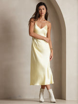 [Hellgelb] SilkSilky-DE Sleeveless V Neck Nachthemden 004