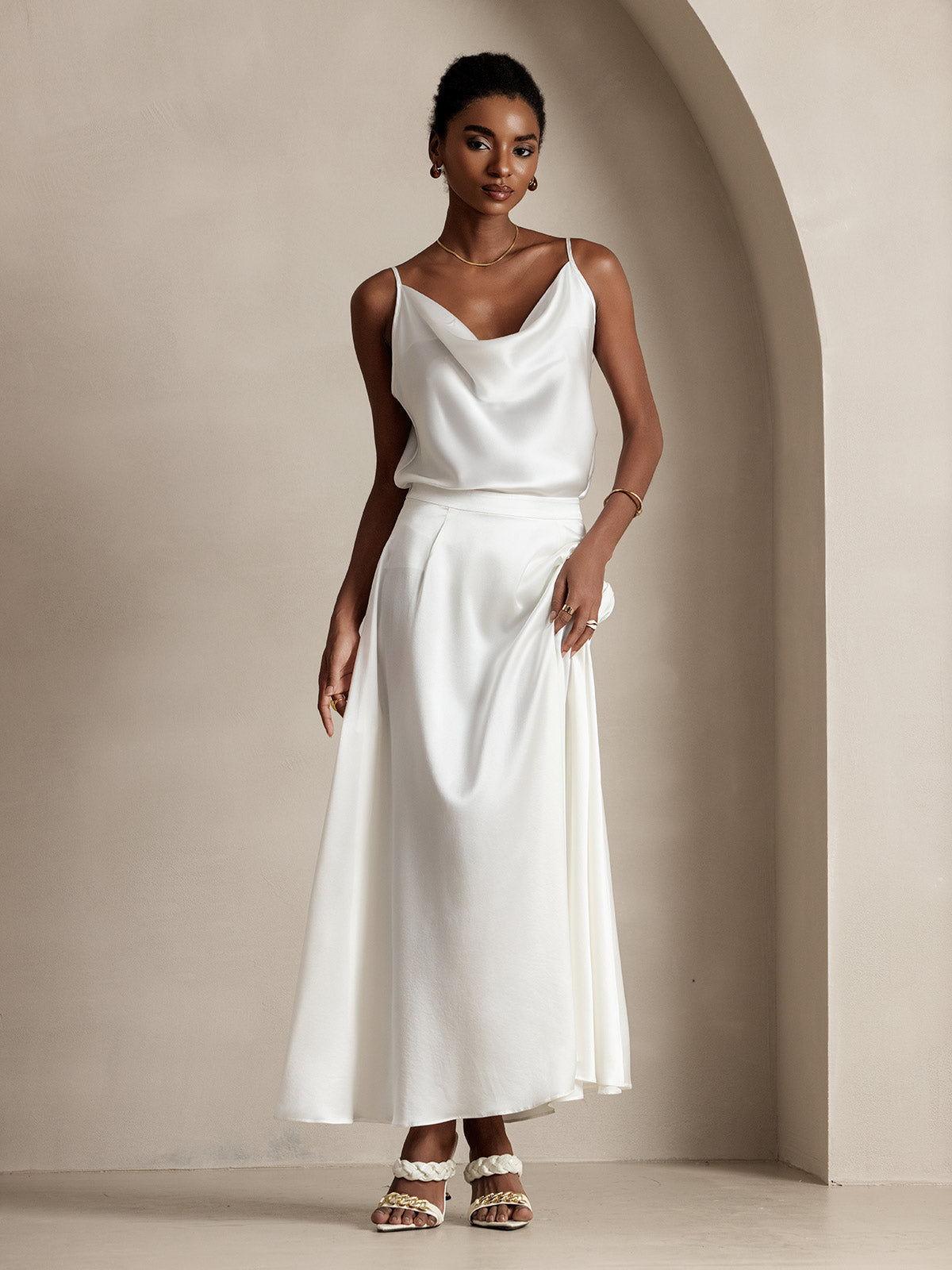 [Weiß] SilkSilky-DE 19Momme Seide Skirt 005