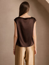 [Dunkle Schokolade] SilkSilky-DE Cap Sleeve Cowl Neck T-Shirt 002