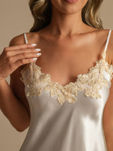 [Weiß] SilkSilky-DE Sleeveless V Neck Nachthemden 004