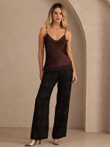 [Braun] SilkSilky-DE Spaghetti Strap V Neck Cami Top 007