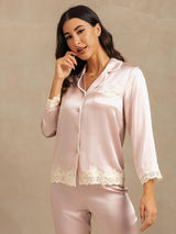 [Rosa] SilkSilky-DE Langärmelig Damen Pyjamas 007