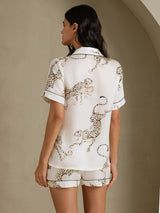 [Weißer Gepard] SilkSilky-DE Short Sleeve Notch Collar Damen Pyjamas 002