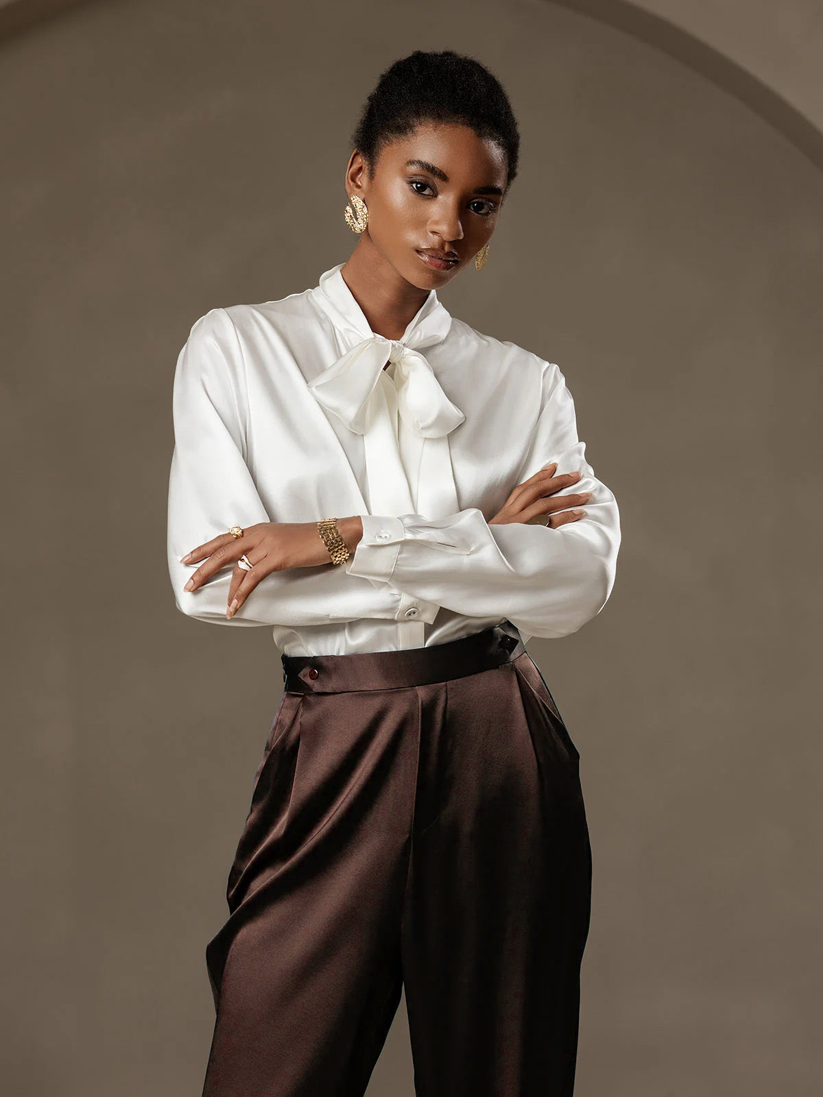 [Dunkle Schokolade] SilkSilky-DE 19Momme Seide Womens Pants 004