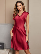 [Rotwein] SilkSilky-DE Cap Sleeve V Neck Nachthemden 004