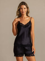 [Schwarz] SilkSilky-DE Sleeveless V Neck Camisole-Set 001