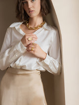 [Weiß] SilkSilky-DE Long Sleeve Lapel Collar Damenhemd 003