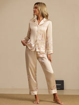 [Champagner] SilkSilky-DE Long Sleeve Notch-Kragen Damen Pyjamas 007