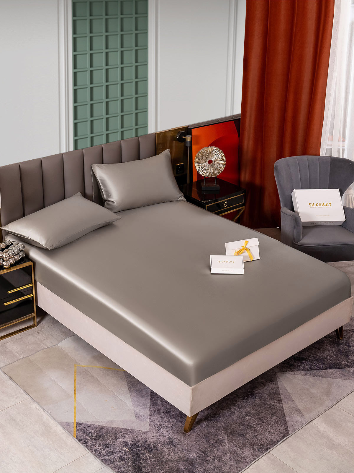 [Grau] SilkSilky-DE 25Momme Reine Seide Bedding Set 001