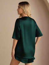 [Dunkelgrün] SilkSilky-DE Short Sleeve Round Neck Damen Pyjamas 002