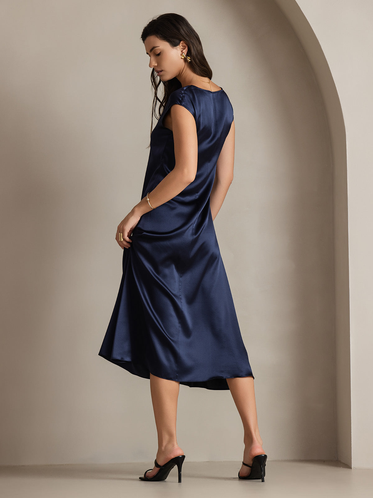 [Dunkelblau] SilkSilky-DE 19Momme Seide Dress 001