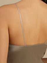 [Khaki] SilkSilky-DE Spaghetti Strap V Neck Cami Top 005