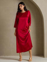 [Rotwein] SilkSilky-DE 3/4 Sleeve Round Neck Kleider 005