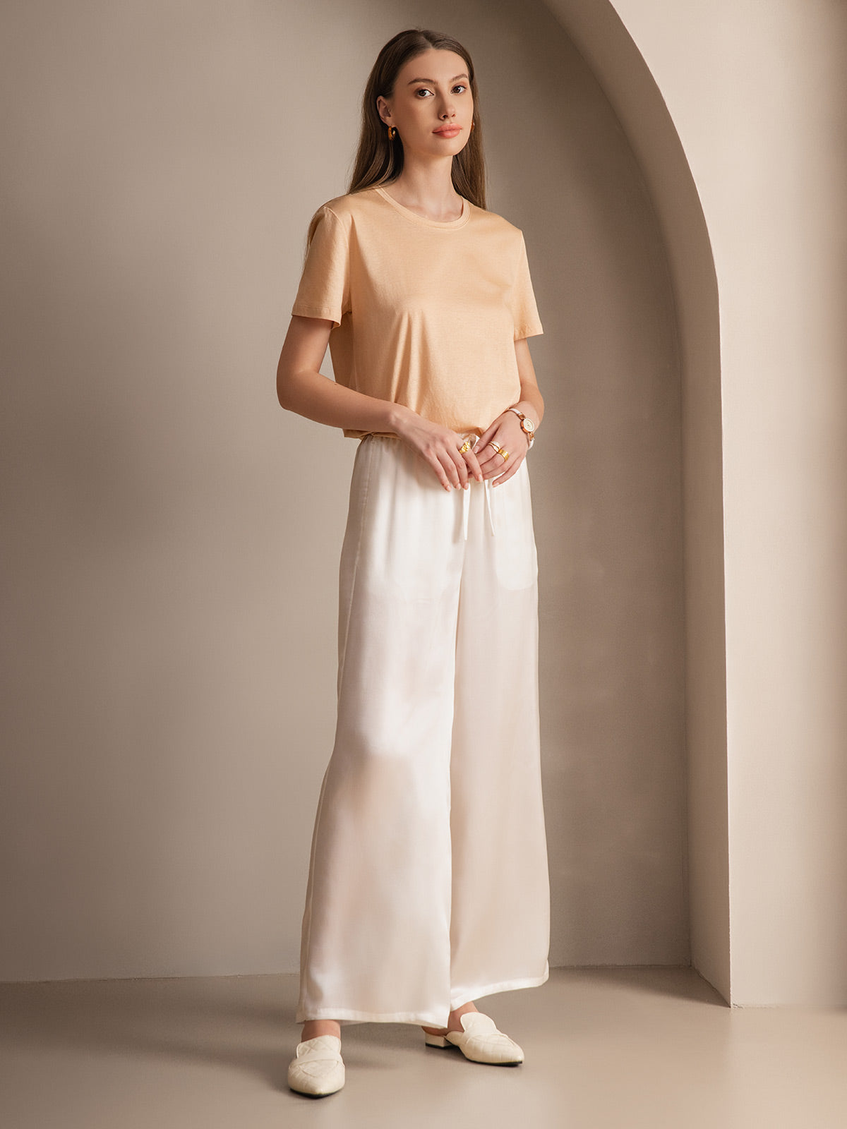 [Weiß] SilkSilky-DE Reine Seide Womens Pants 004
